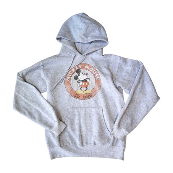 Vintage Disney Parks Mickey Mouse Hoodie Sweatshirt Grey Distressed Small - Picture 1 of 6